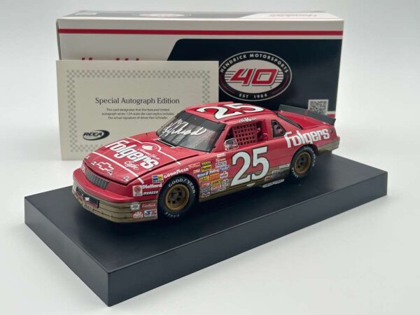 Ken Schrader #25 NASCAR 1989 Chevrolet HM Folgers Charlotte Raced Win 1:24 Autographed